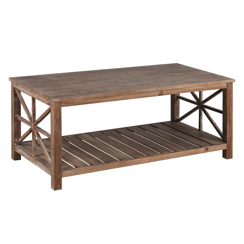 Open Shelf Coffee Table – Antique Black / Brown, Handcrafted Wood, Single