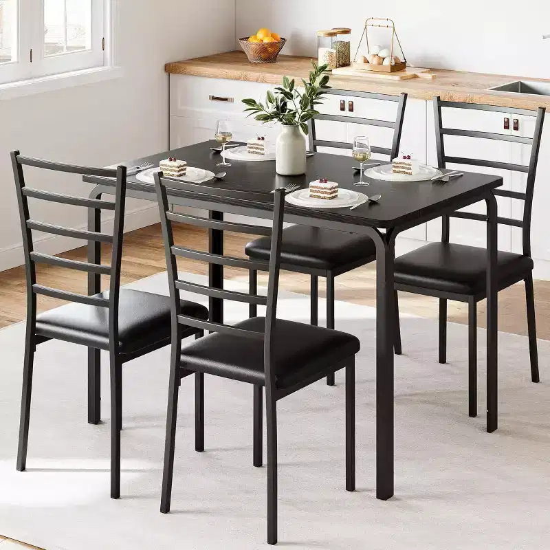 Kitchen Table Set for 5, 4 Piece Wooden Dining Table Set with 4 Chairs for Small Space, Modern Counter Height Small Dinette Set for Kitchen