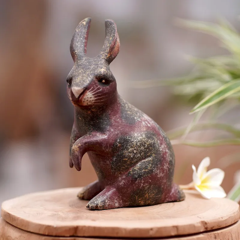 Novica Handmade Curious Bunny Wood Figurine