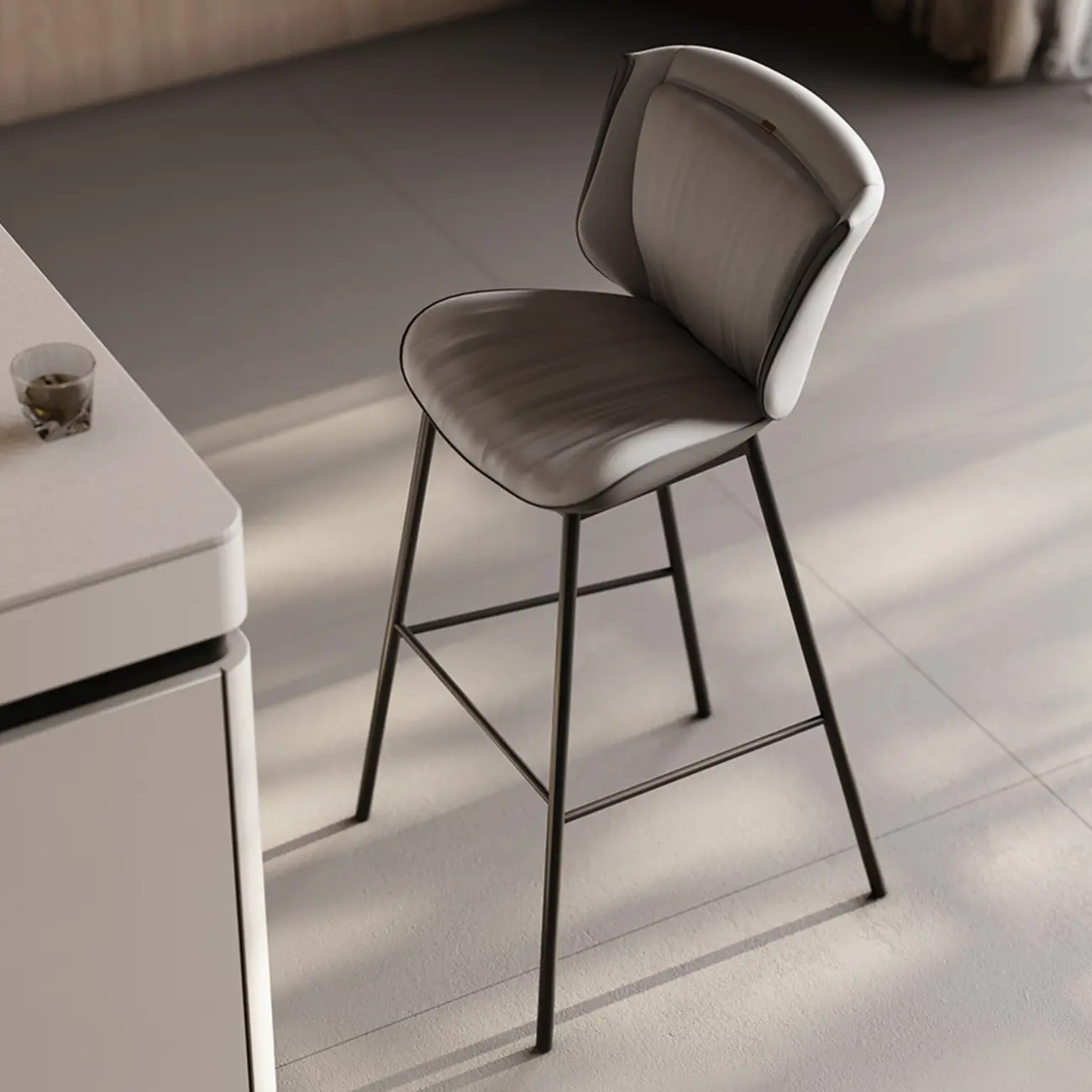 Modern Luxury Trapezoid Cushion Microfiber Leather Carbon Steel Bar Stool