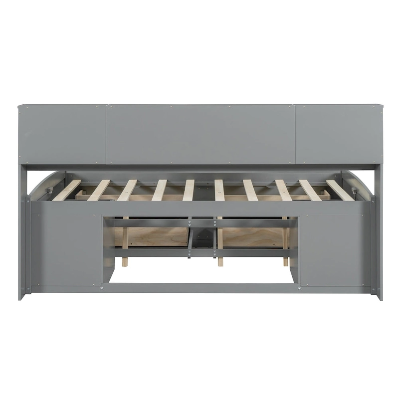 Full Wooden Daybed with Cabinets, Shelves, and Drawers