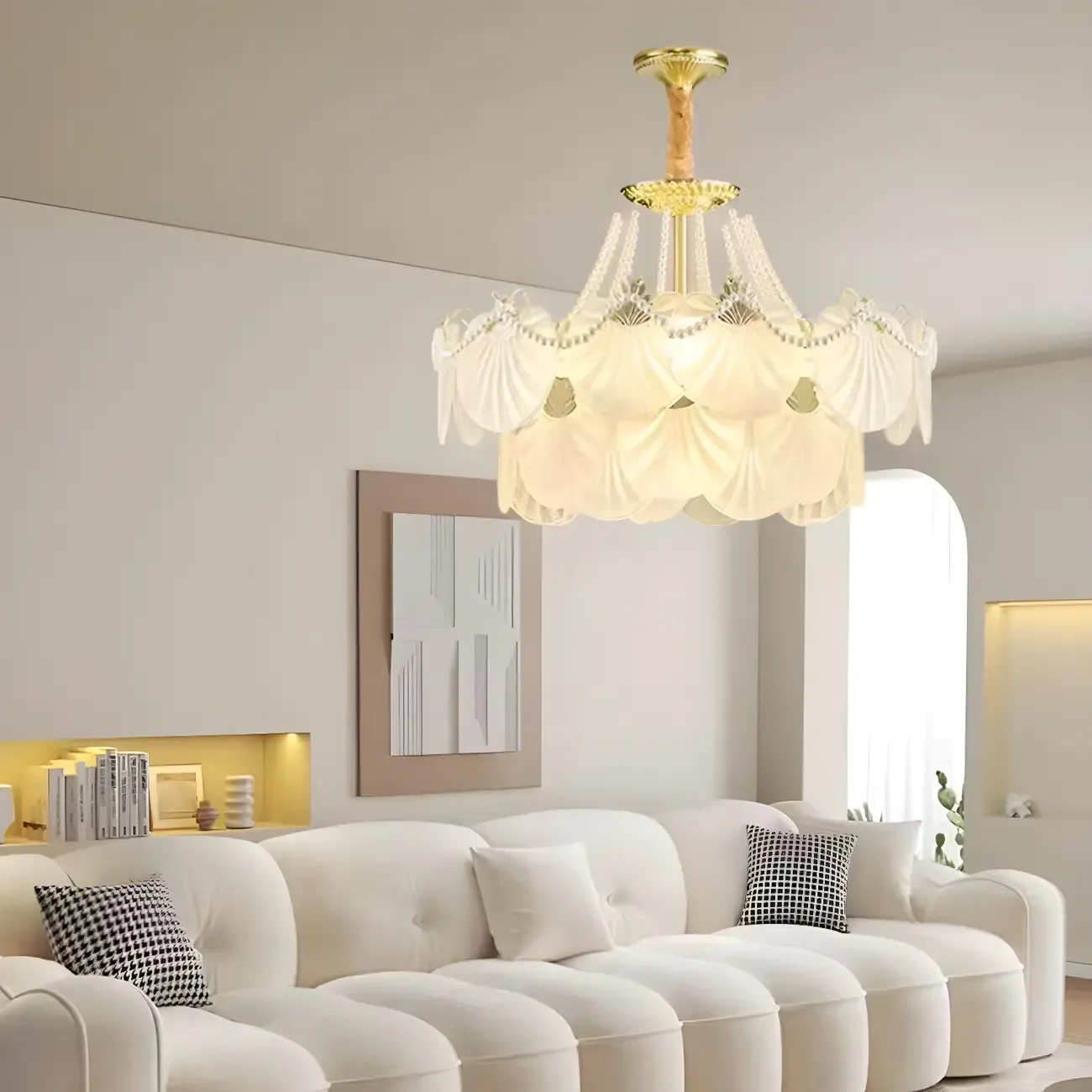 Luxury Modern Tiered Shell Chandelier with Frosted Glass