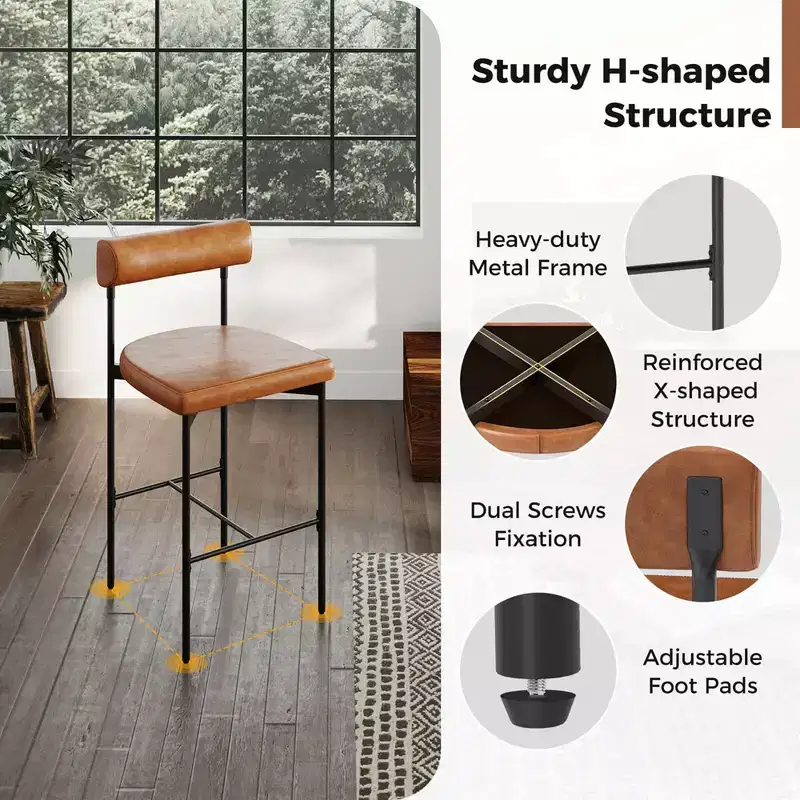 Costway 26 Upholstered Bar Stools Set of 4 with Padded Cushion & Backrest Footrest Brown/Gray