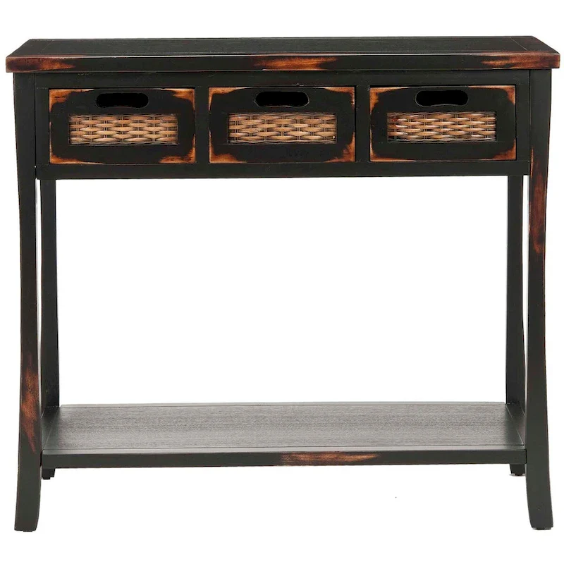 SAFAVIEH Lanie Distressed 3-Drawer Black Console Table - 34 x 14 x 30 - 34Wx14Dx30H