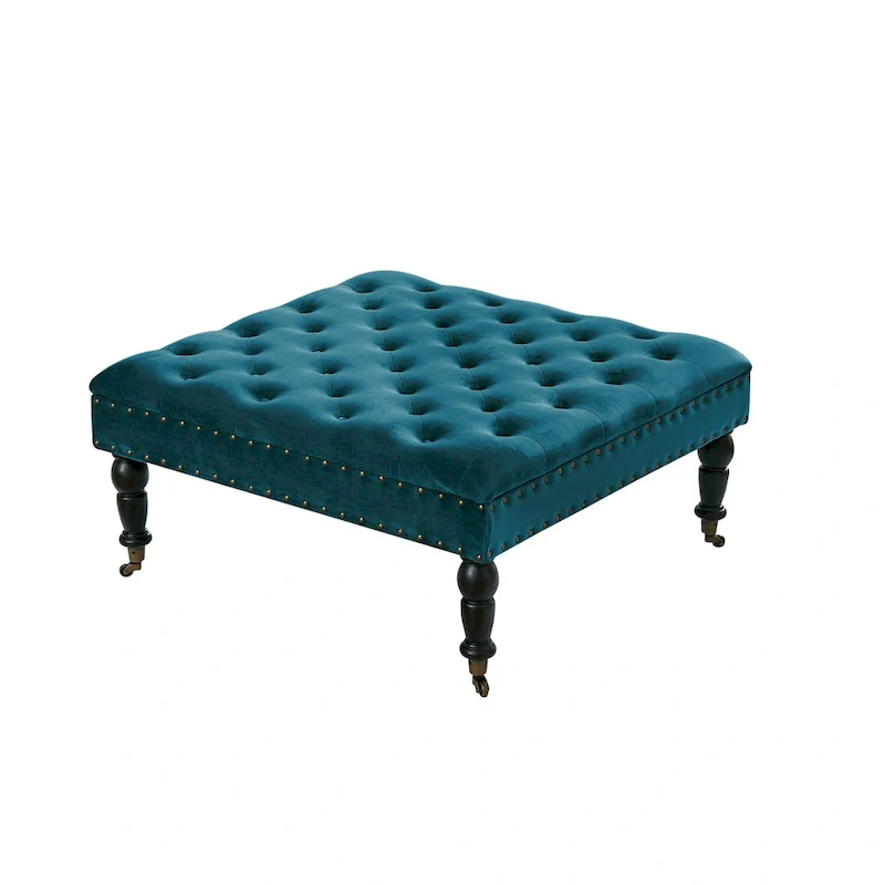 Button-Tufted Round Ottoman – 33 x 33 x 18 Inch
