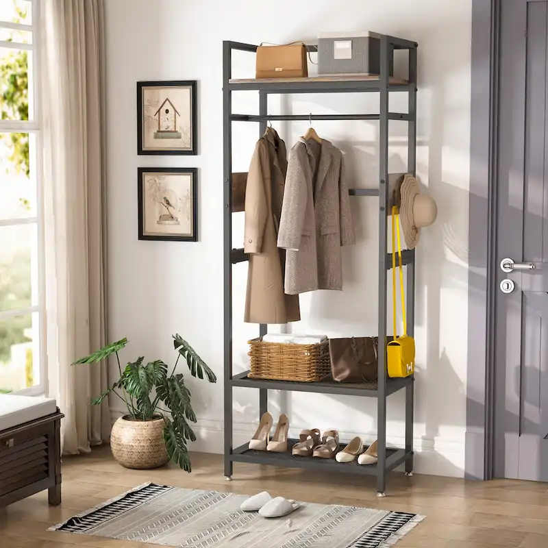 Freestanding Closet Organizer Hall Tree Garments Rack for Bedroom