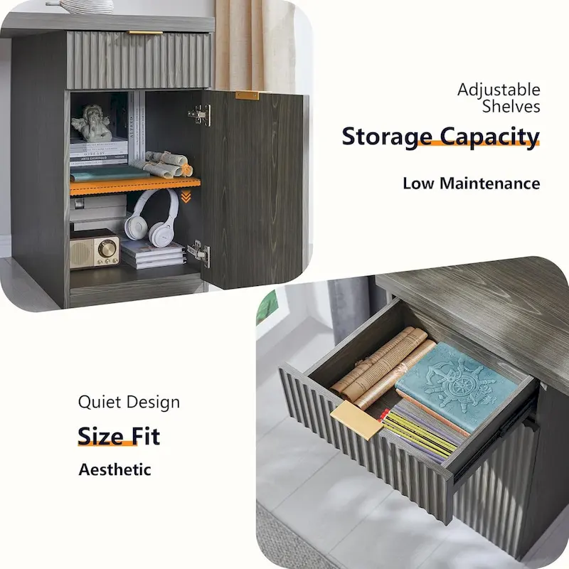 60  Modern Executive Desk, Wood Home Office Desk, Fluted Computer Desk