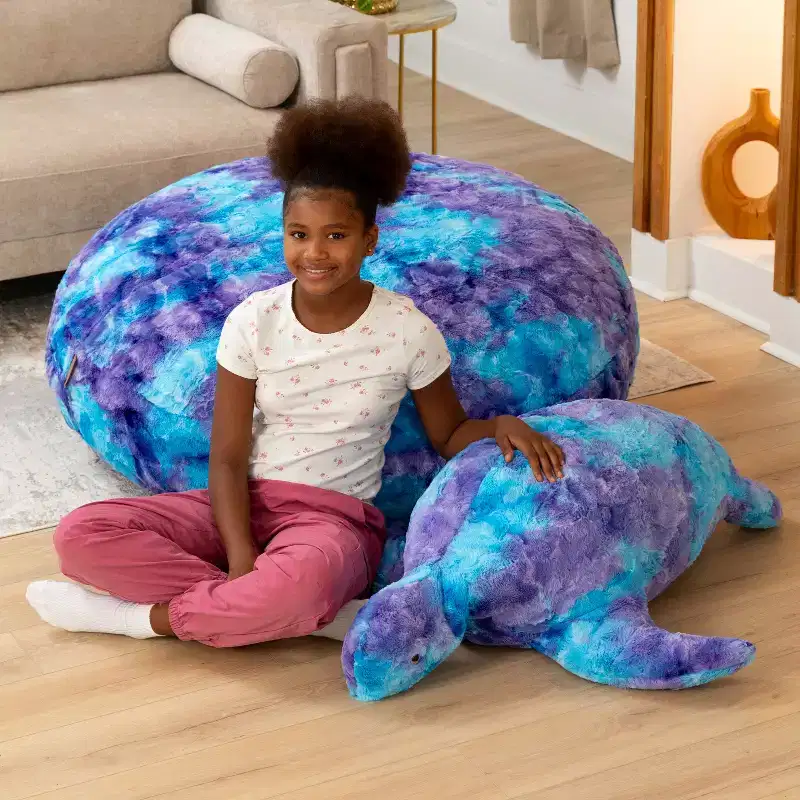 Faux Fur Turtle Kids Bean Bag Seat – Large, Seats up to 2 (Multiple Colors)