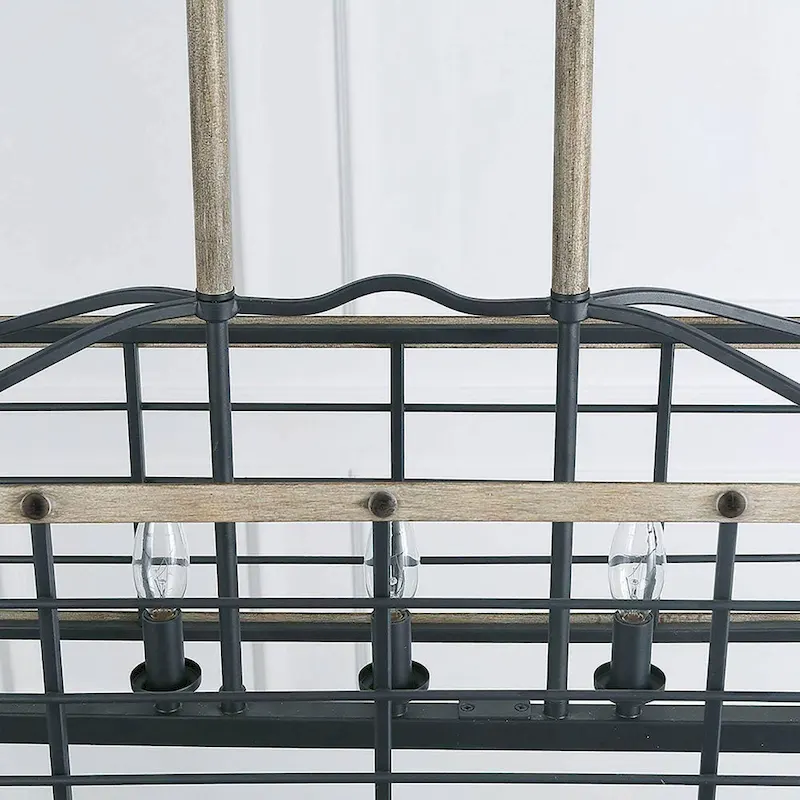 Farmhouse 5-Light Wood Grain Chandelier Kitchen Island Lights - L26 XW10.2 XH19.7