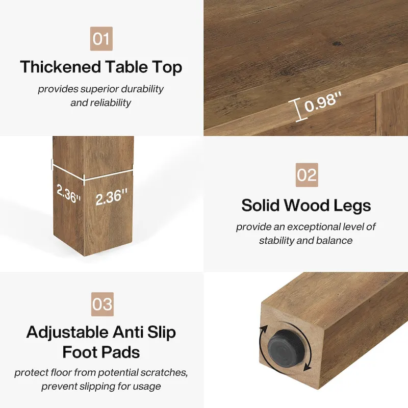 Country Rustic Square Dining Table with Solid Wood Legs - 39.4D x 39.4W x 30H