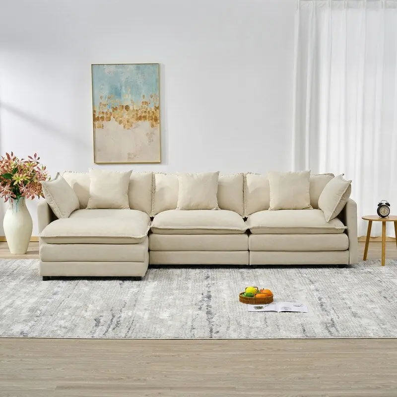110.2 Chenille Three Seater Upholstered Sofa, Ottoman