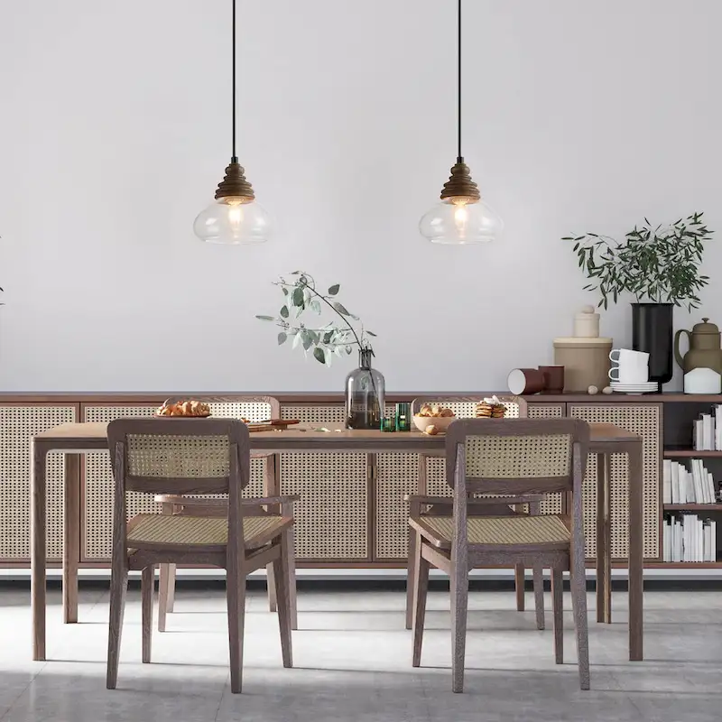 The Gray Barn Farmhouse 1-Light Wood Pendant Lights with Pumpkin Glass Shade - 7.5  L x 7.5  W x 7.5  H