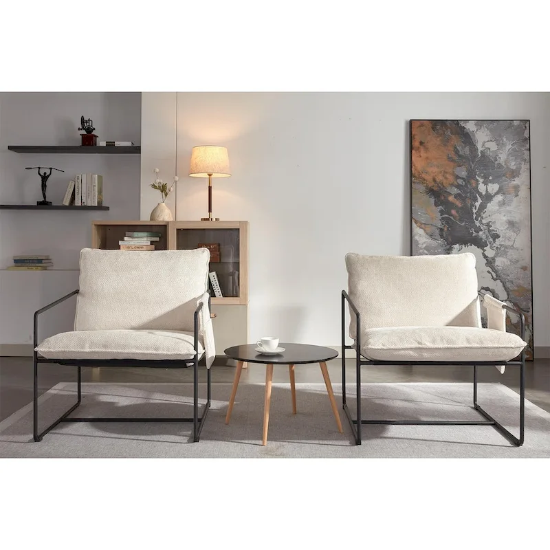 Ouyessir Set of 2 Modern Velvet Accent Chair Linen Sling ArmChair