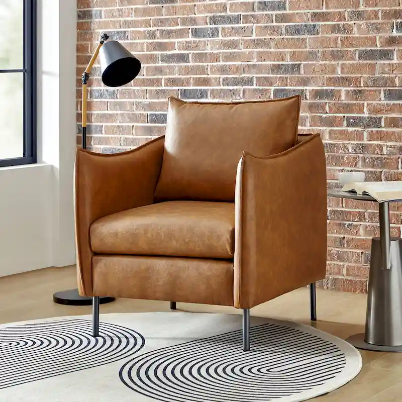 Jaime Modern Vegan Leather Accent Chair with removable Cushion by HULALA HOME