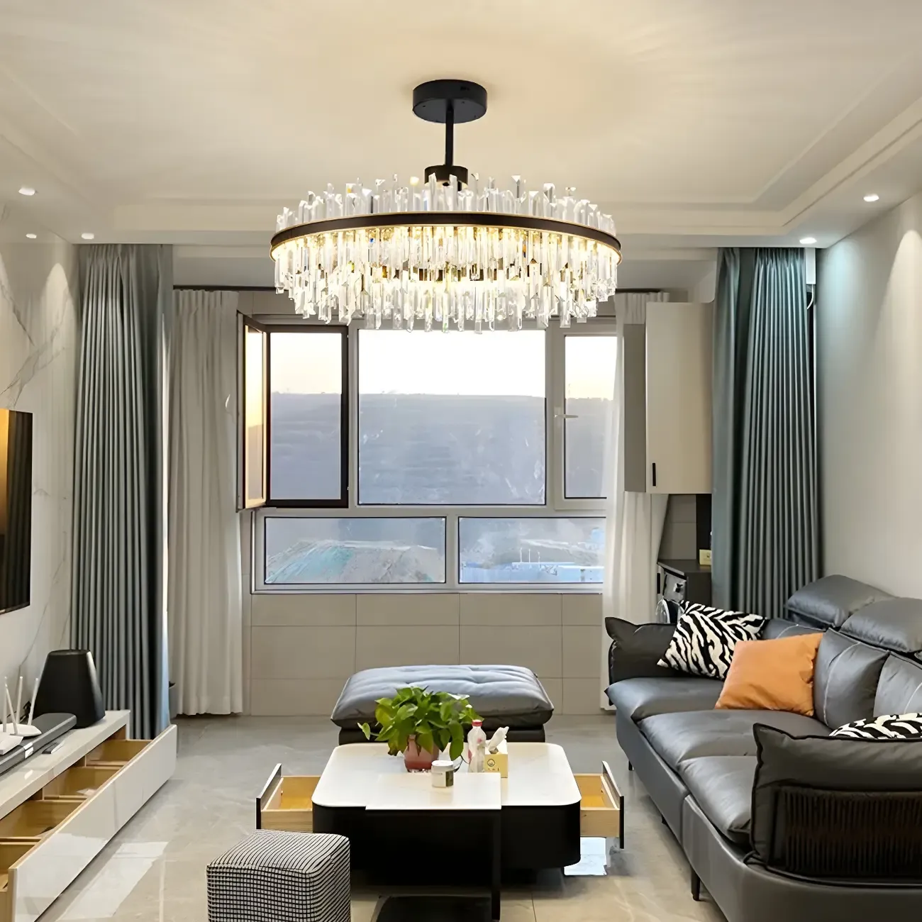 Modish Modern Black Crystal Island Pendant Light