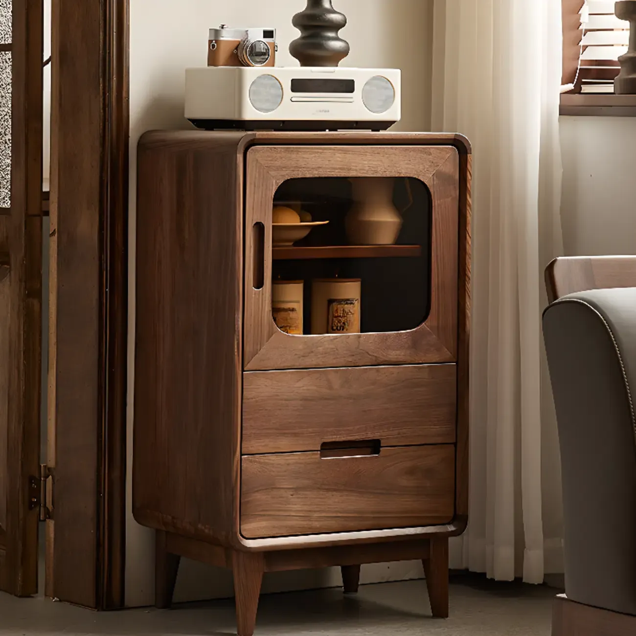 Scandinavian Wood China Cabinet with Storage