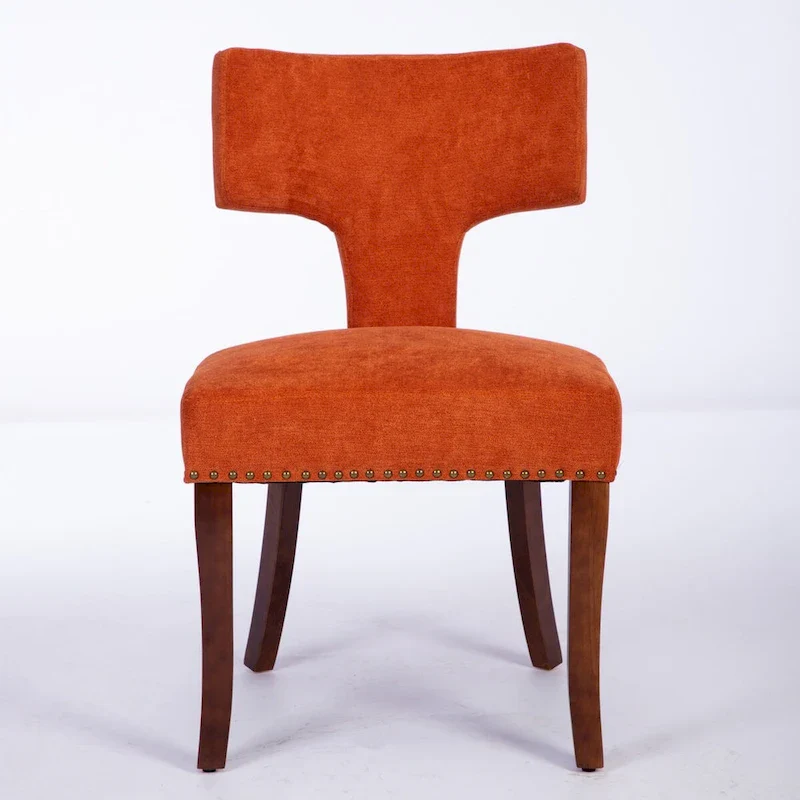 Dining Chairs Set of 2,Linen Fabric Upholstered Chair Curved Backrest with Copper Nails around,Chairs with Hardwood Frame