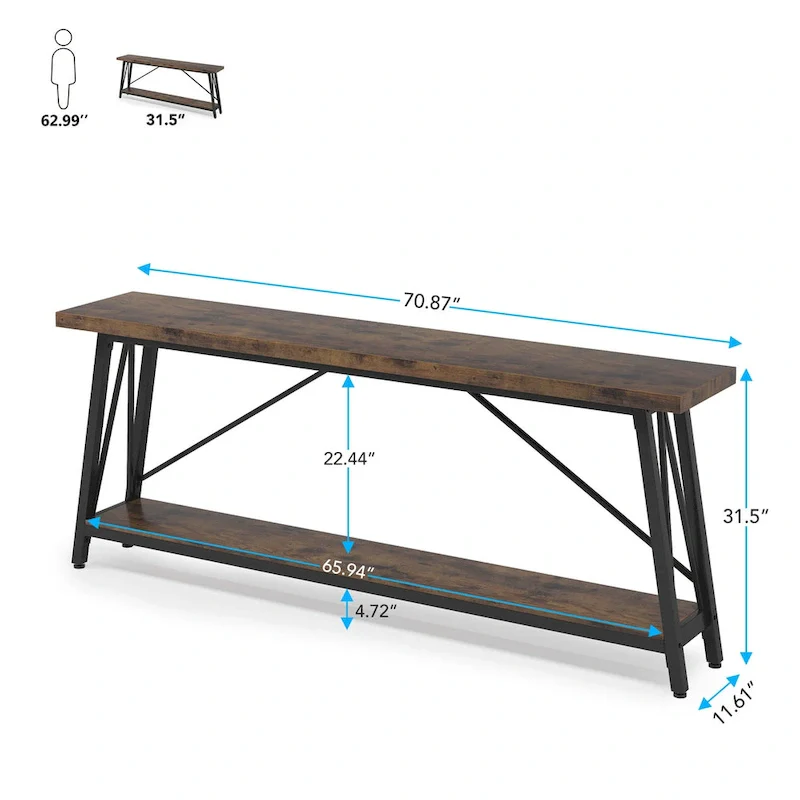 70.9 Inch Extra Long Sofa Table, Industrial Entry Console Table