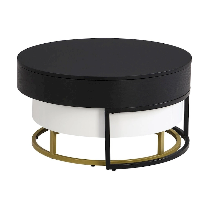 Merax Modern Round Lift-top Nesting Coffee Tables with 2 Drawers