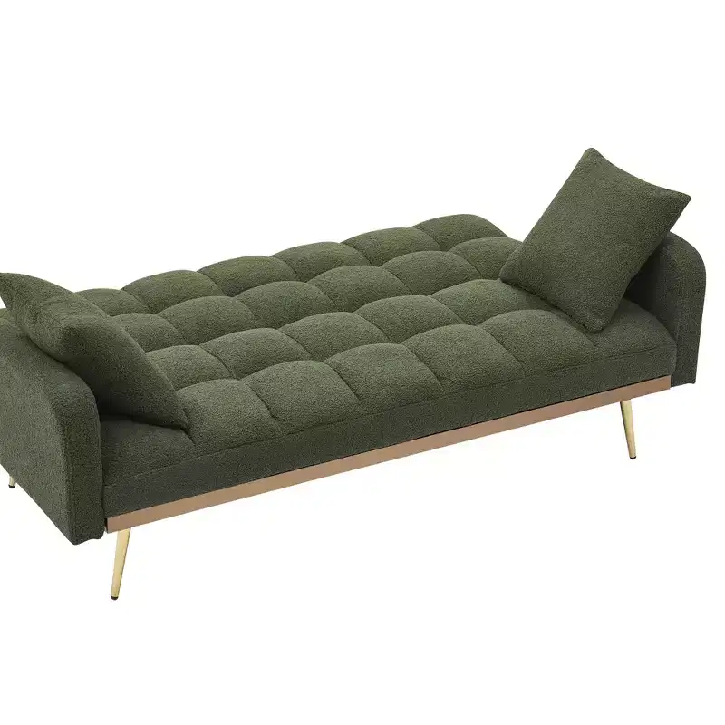 GDFStudio Smin Modern 69 Wooden Teddy Upholstered Sofa Bed with Adjustable Backrest