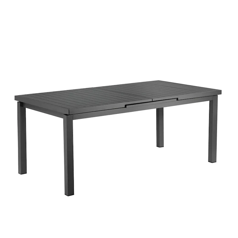 Meta 95 Inch Extendable Dining Table, Gray Aluminum Frame, Plank Style Top