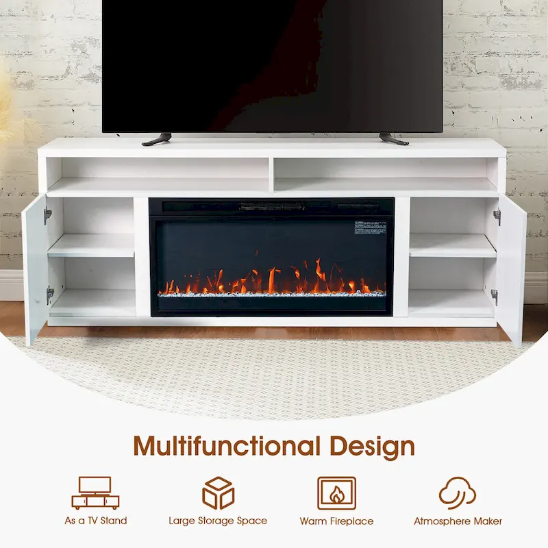 68 Modern RGB LED White TV Stands Console with 36 Fireplace