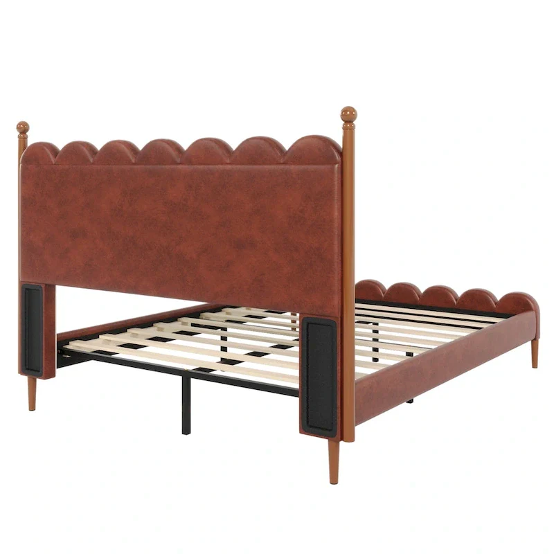 Christopher Knight Home - Leather Upholstered Bed with Headboard & Footboard, Solid Wood Slats & Legs, No Box Spring Needed