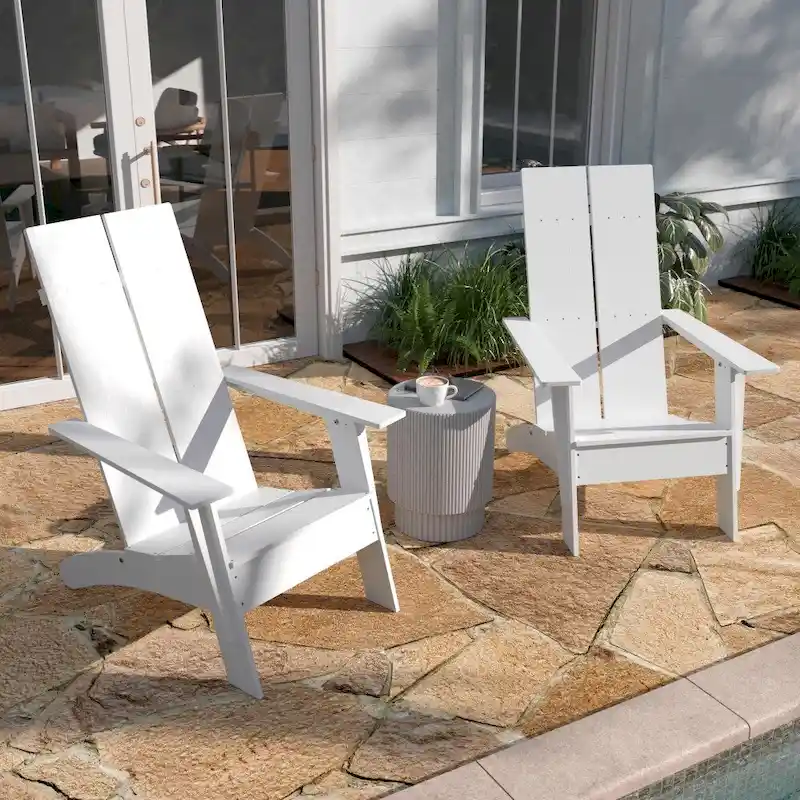 Modern Dual Slat Back Adirondack Style Chairs, Set of 2