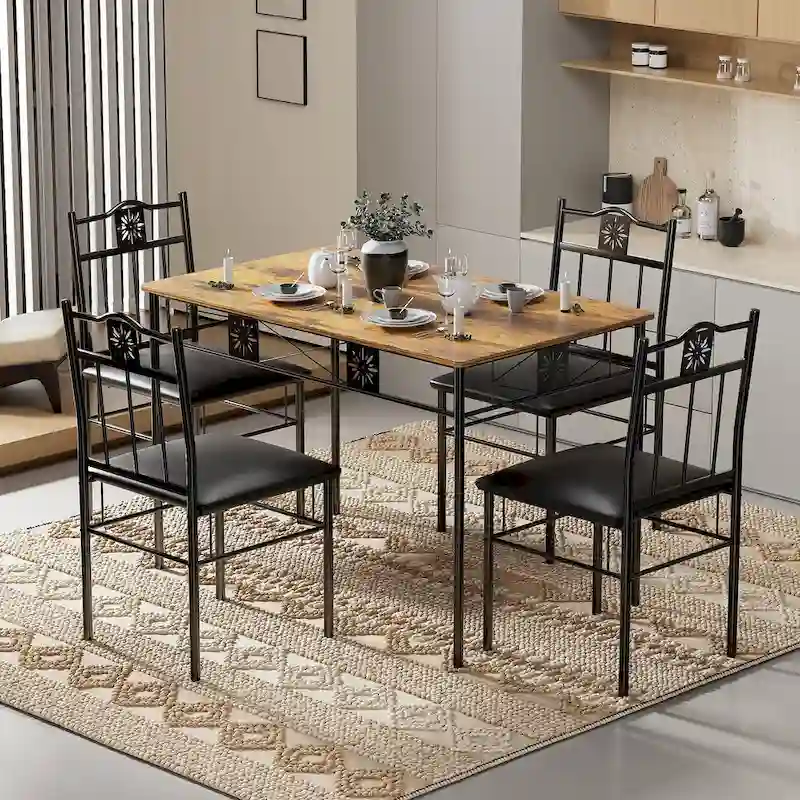 VECELO 3/5-piece Mid-century Dining Table Set with Upholstered Chair