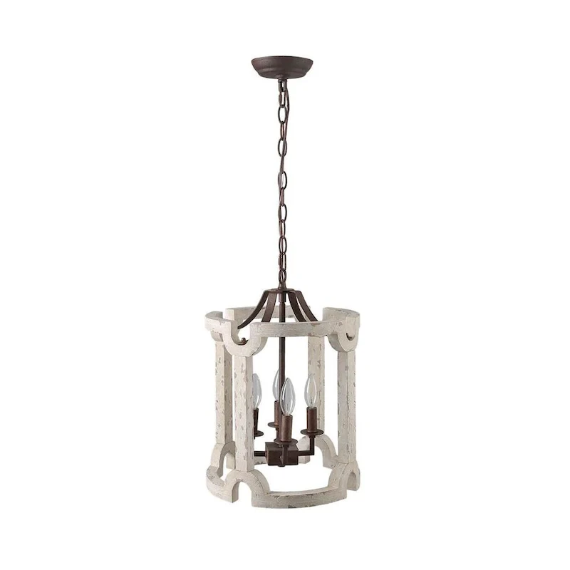 4-Light White Weathered Cylinder Lantern Chandelier - Whitewashed