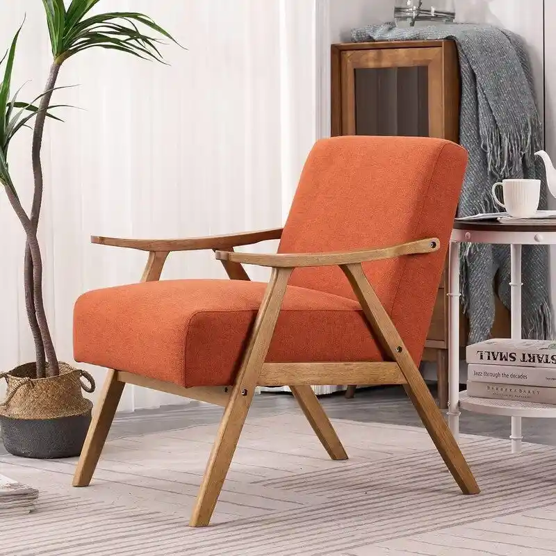 VINGLI Mid-Century Retro Modern Upholstered Lounge Chair Fabric Accent Chair Sturdy Wooden Frame Armchair