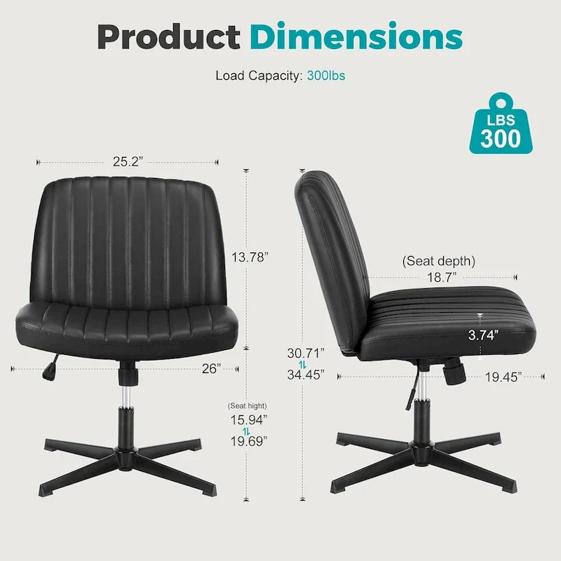 Cross Legged Armless Adjustable Swivel Padded Home Office Desk Chair No Wheels