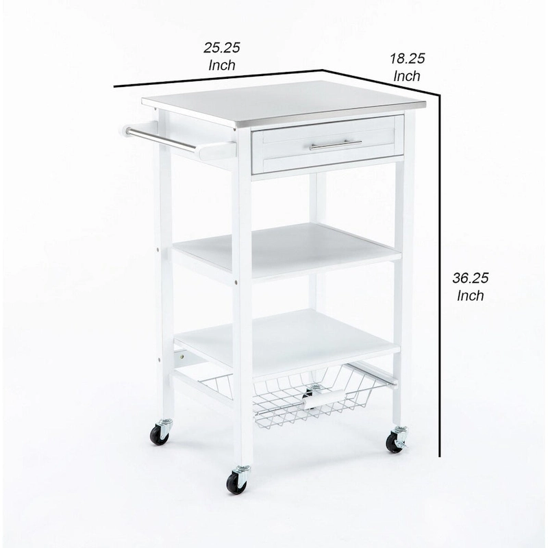 Kitchen Cart with 2 Wooden Shelves and 1 Drawer, White