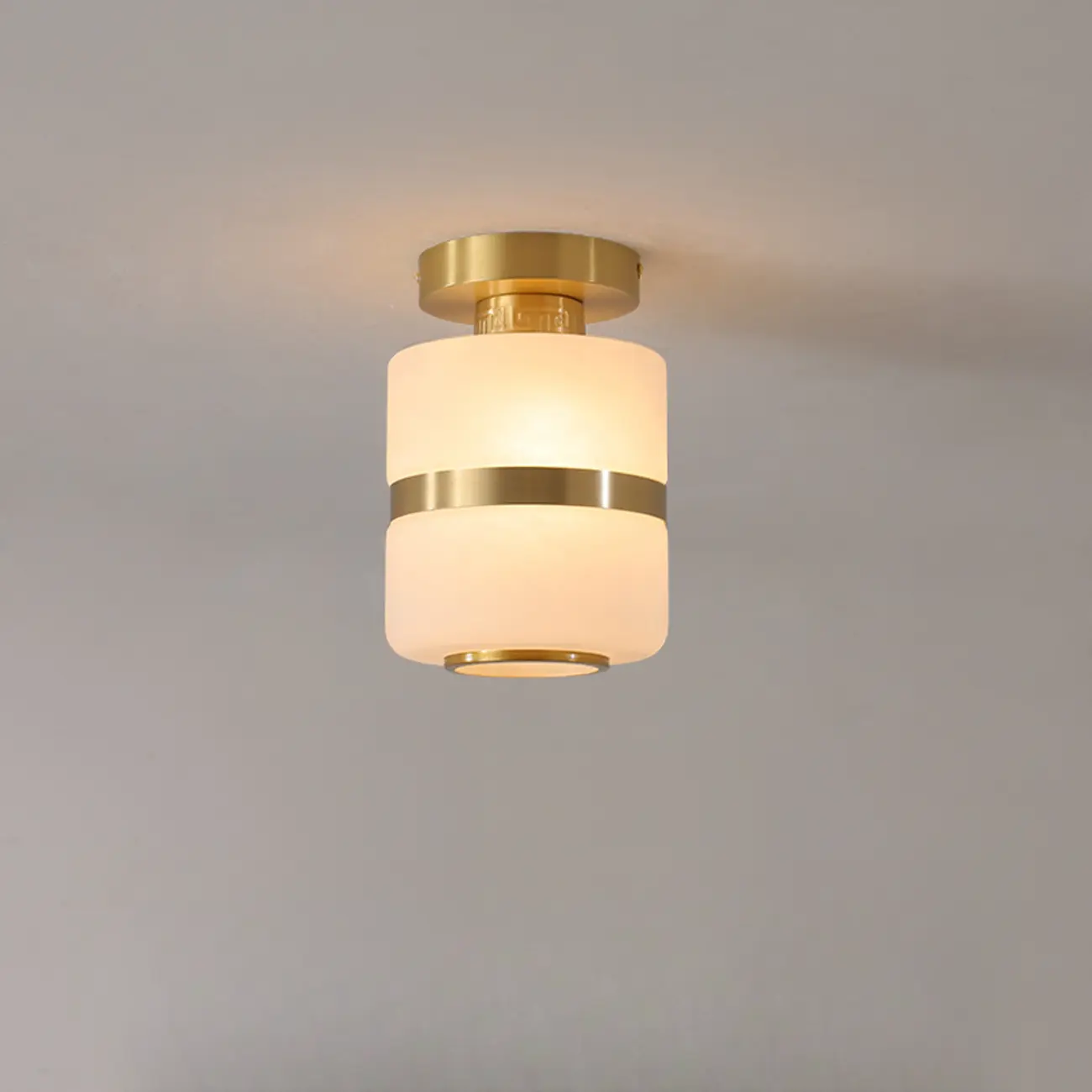 Modern White Glass Drum Golden Semi Flush Ceiling Light