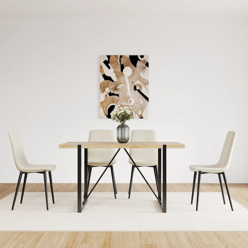 Wood Colour Dining Table and Modern Dining Chairs, Mid Century Wooden Kitchen Table, Metal Base & Legs