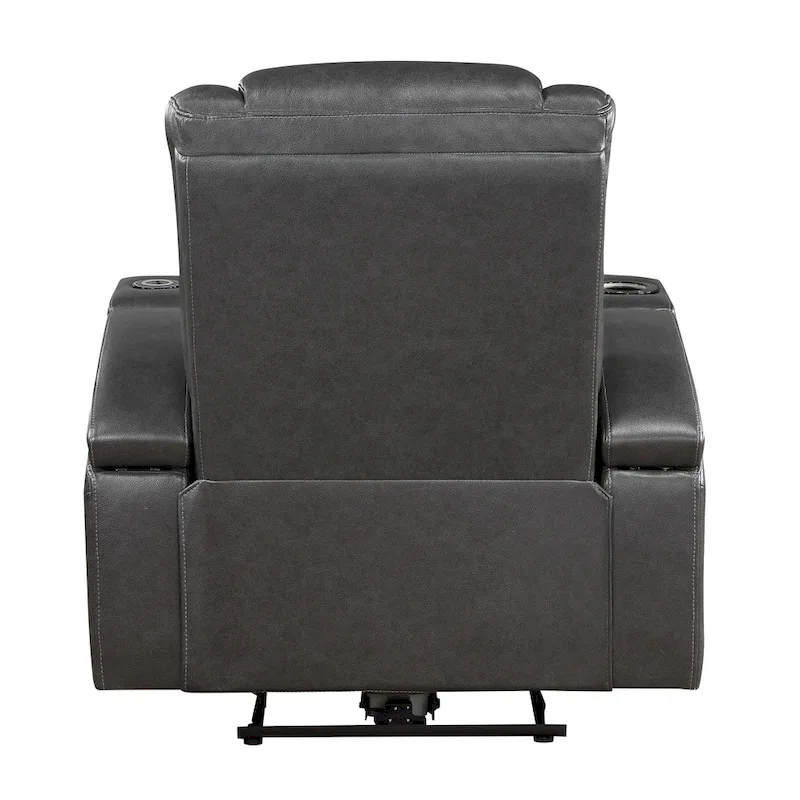 Emily 38 Inch Power Recliner Chair, Cooling Cupholder, LED, Gray PU Leather