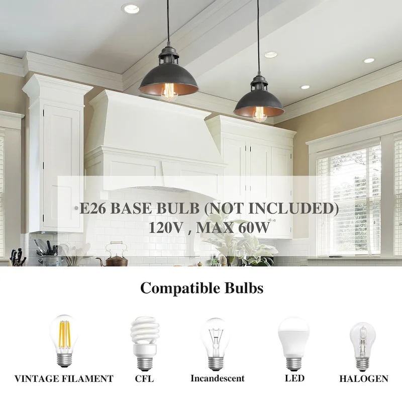 The Gray Barn Farmhouse 1-Light Dome Pendant Industrial Island Lights - D9  x H7.3