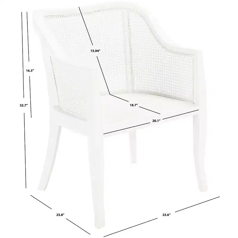 Cane Dining Arm Chair – Elm Wood Frame, Curved Back, White, 275 lb Capacity