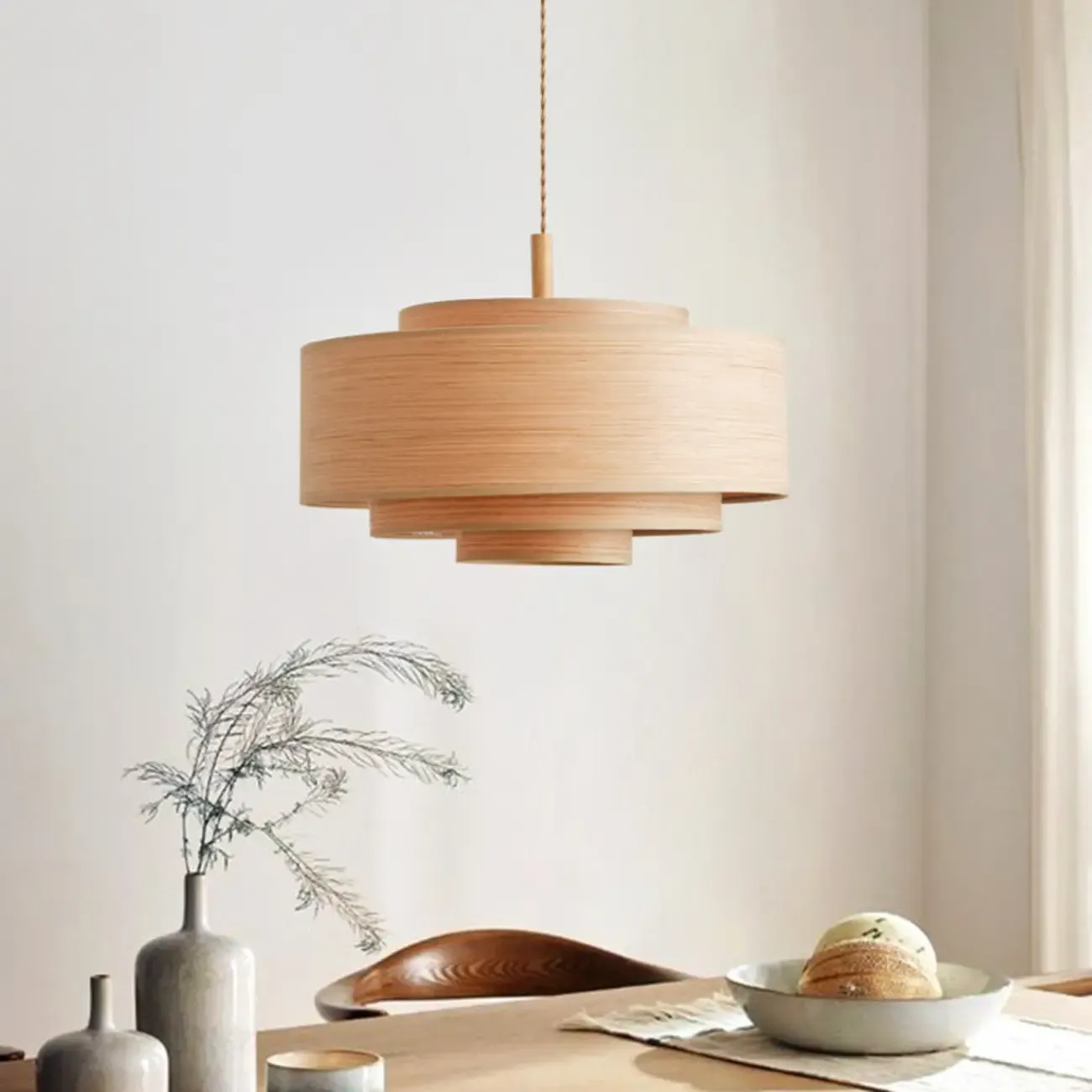 3 Tiers Solid Wood Pendant Lighting Adjustable Height