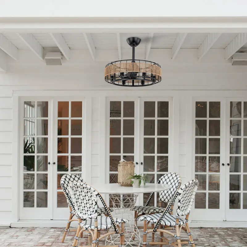 C Cattleya 23  3 Blades 6-Light Black Ceiling Fan with Paper Rope Shade