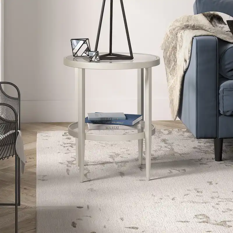 Hera 19.63 Wide Round Side Table with Clear Glass Shelf