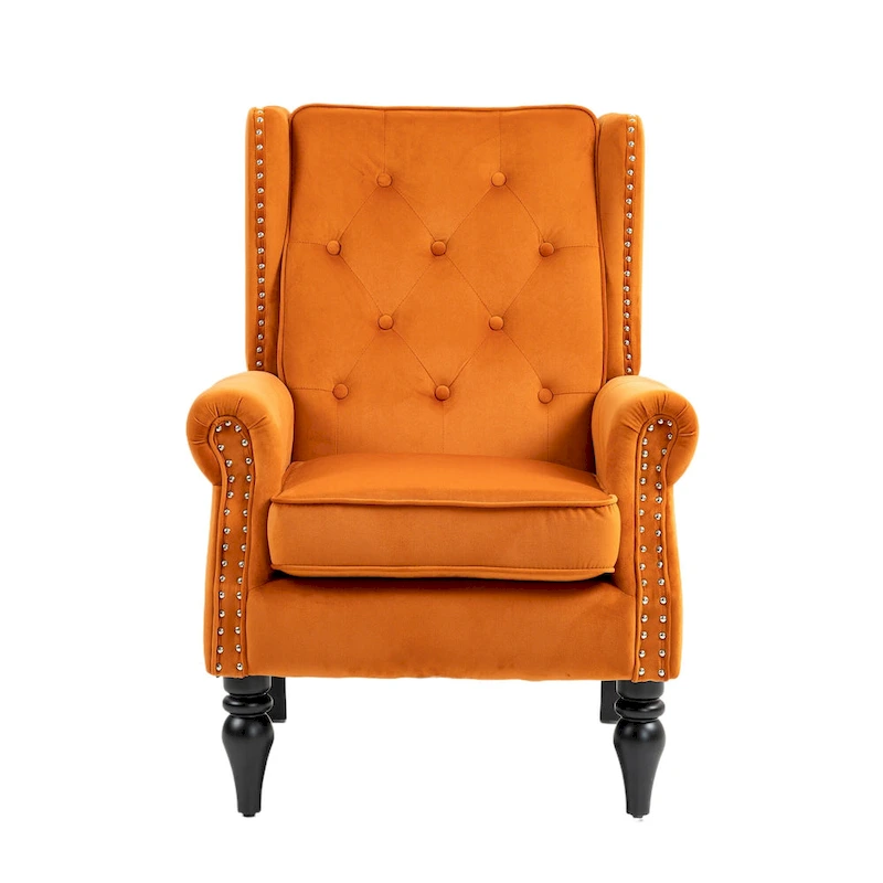 Mid-Century Velvet/Leather Upholstered Tufted Wood Frame Armchair