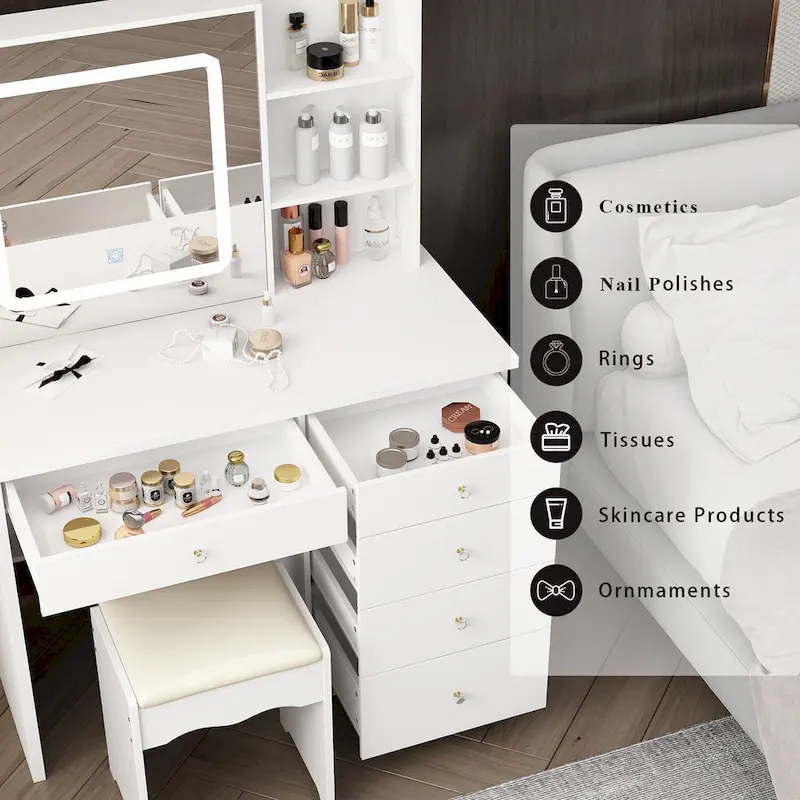 Makeup Vanity Set with 3 model Light & Stool