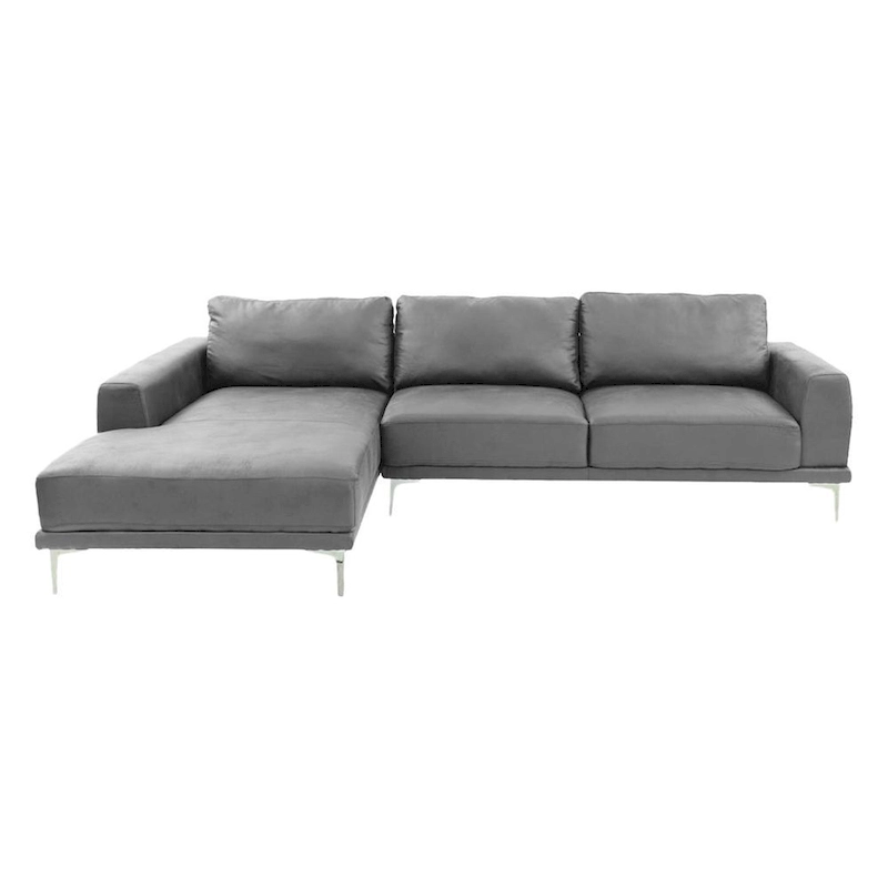 Kemy 2pc L Sectional Sofa Set w Chaise, Gray Faux Leather Upholstery