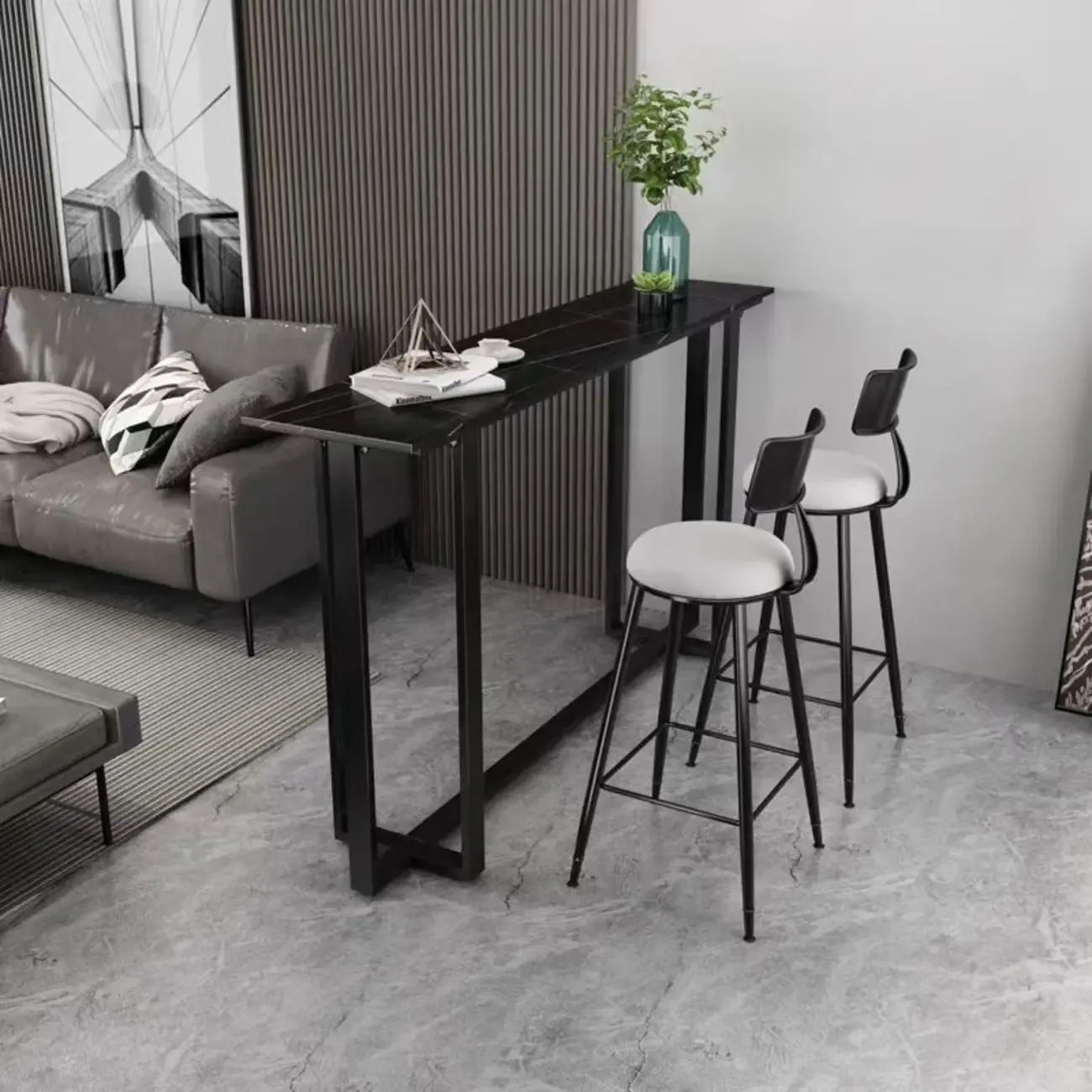 Scandinavian Slate Metal Rectangular Bar Tables