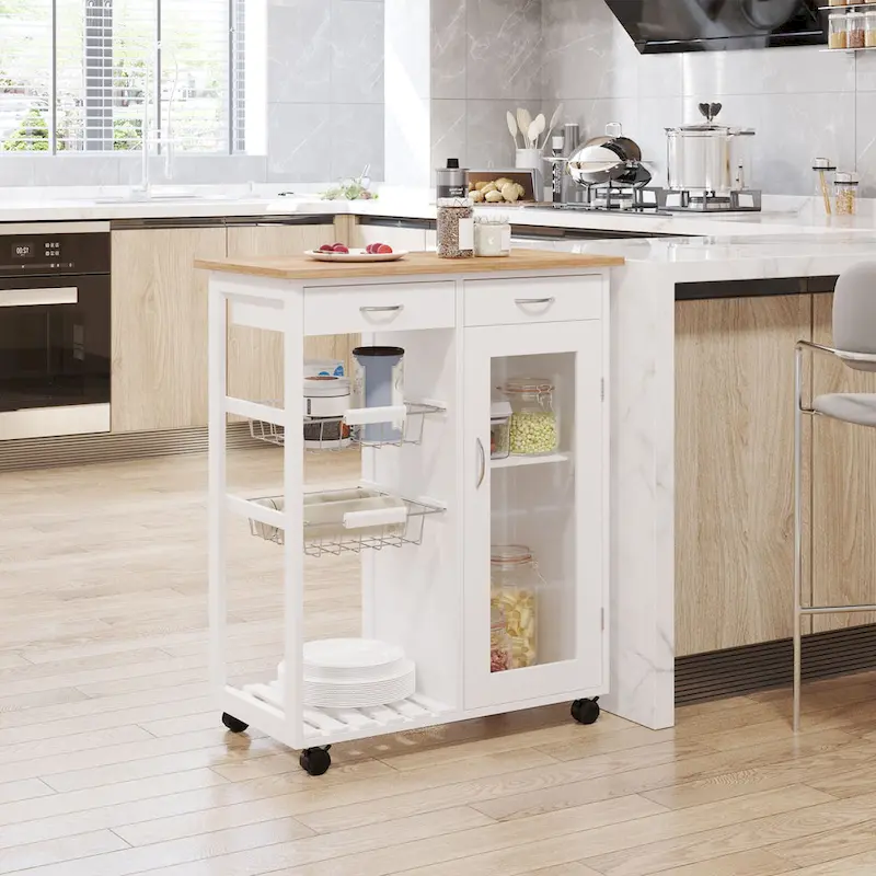 28 White Rolling Kitchen Trolley Serving Cart