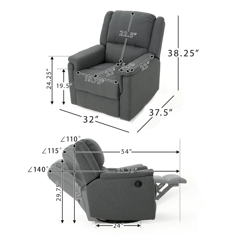 Roomfitters Fabric Glider Recliner with Swivel, Manual Reclining Chair
