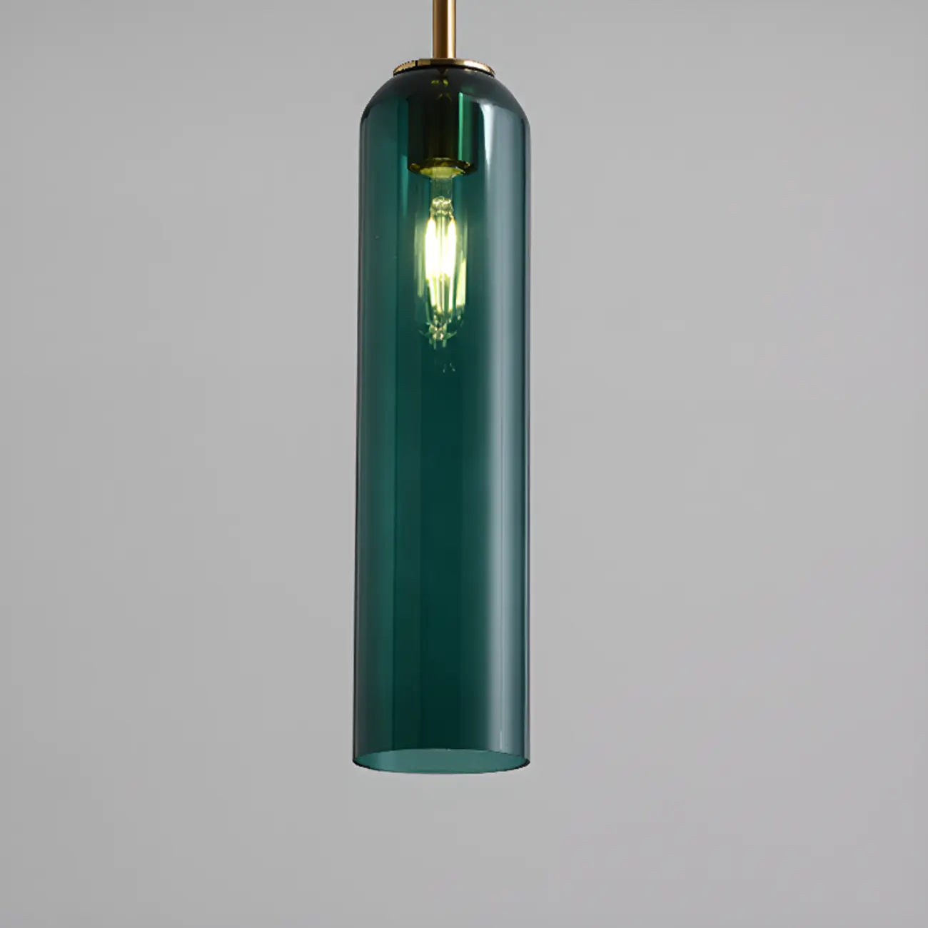 Modern Metal Green Glass Cylinder Pendant Light