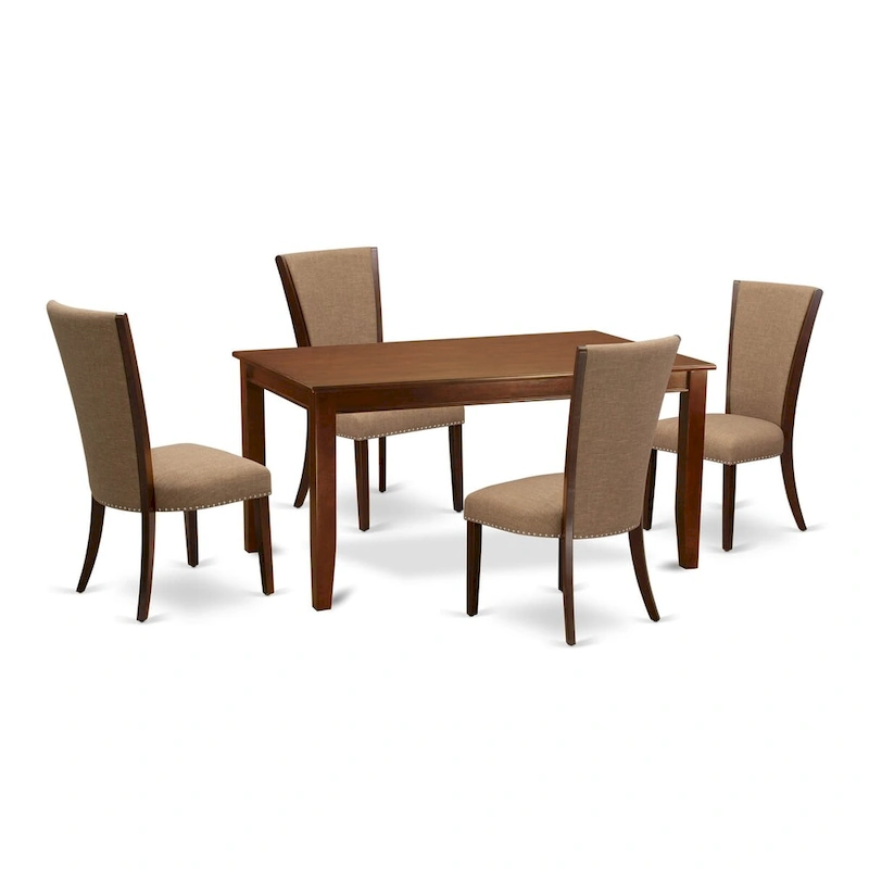East West Furniture Dinette Set- a Rectangle Dining Table and Light Sable Linen Fabric Parson Chairs, Mahogany (Pieces Option)