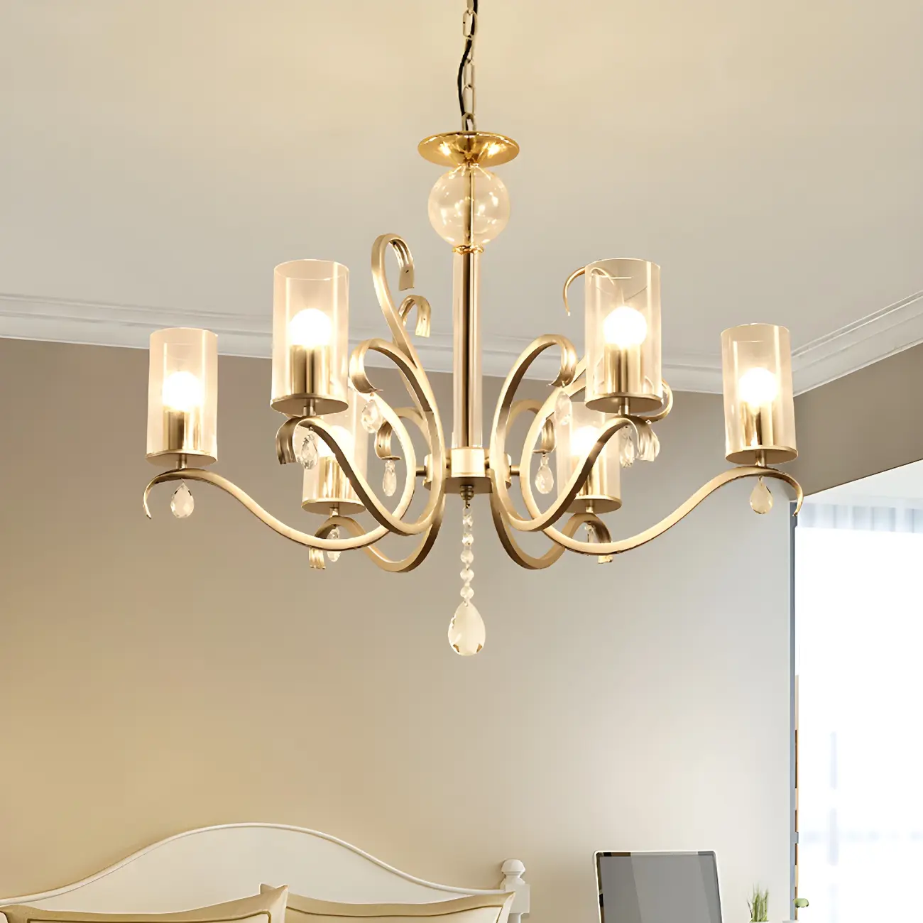 Champagne Cylinder Glass Chandelier with Crystal Pendant